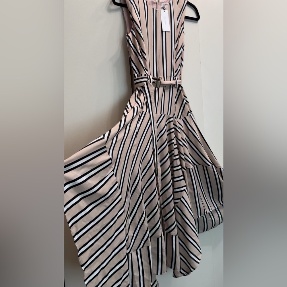 Calvin Klein striped belted handkerchief-ham dress